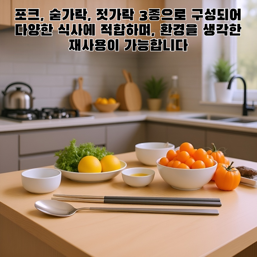 304 스테인리스 스틸 휴대용 3종 식기 세트 전체 이미지