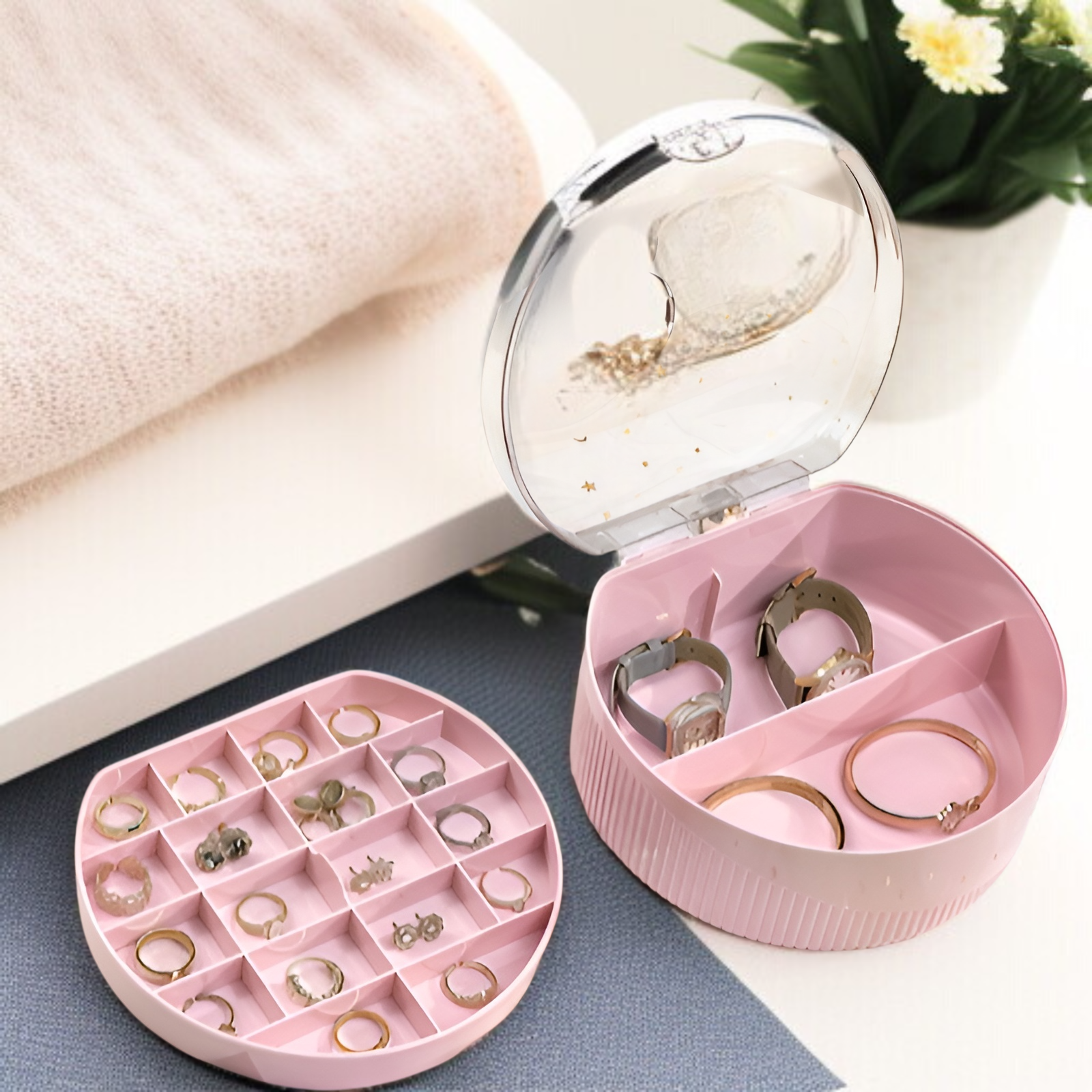 シンプルなジュエリー収納ボックス 軽量 高級 高級 イヤリング イヤリング ネックレス 便利な二層ジュエリーボックス