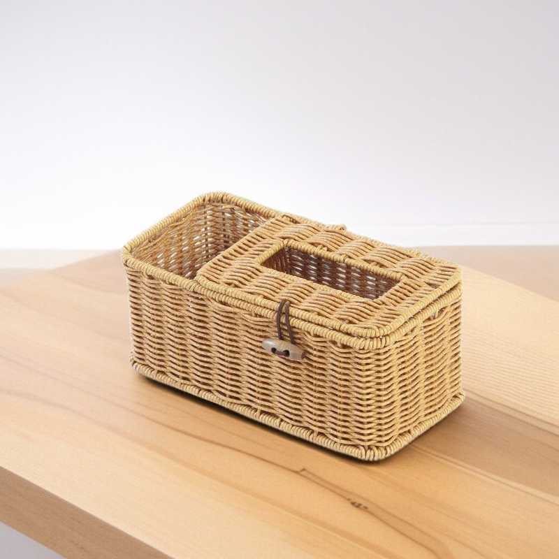 ديكور مكتبي أنيق مع علبة مناديل خيزران