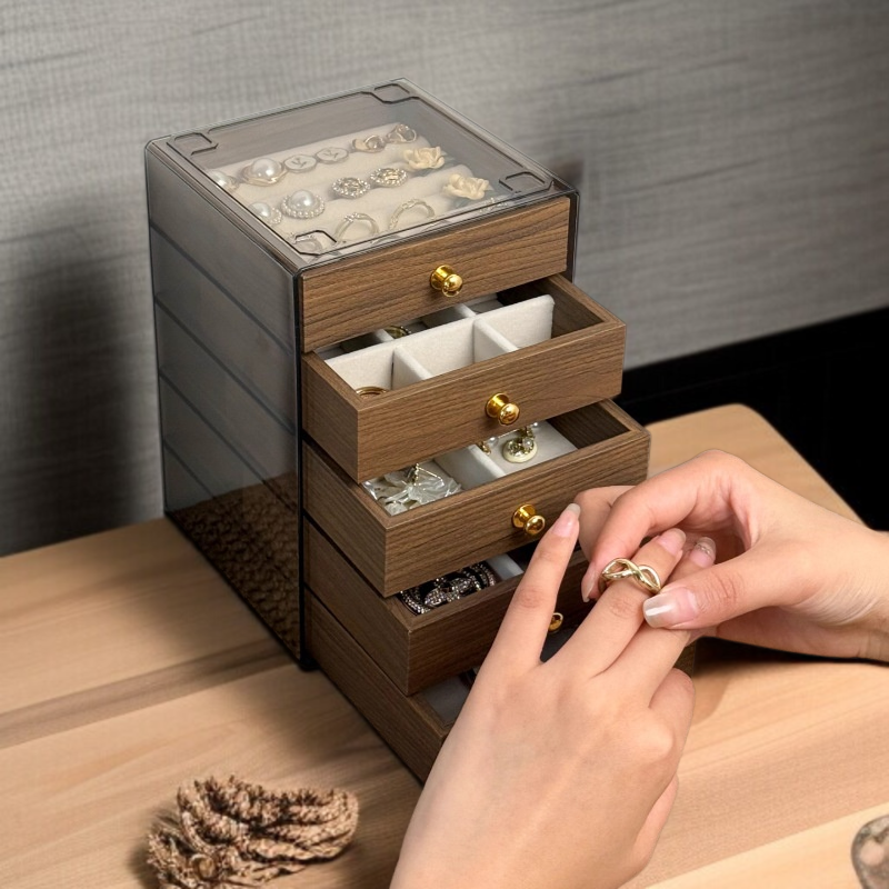 Caja Organizadora de Joyas de Mano de Nogal, Multinivel