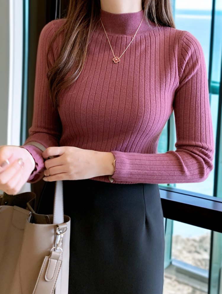 レディースハーフハイネックニットセーター全体画像