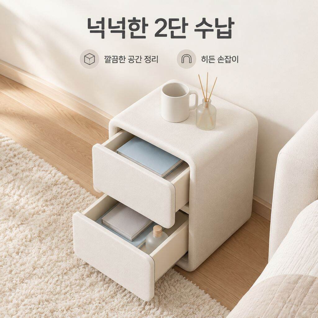 원목 소재 '크림 스타일' 협탁