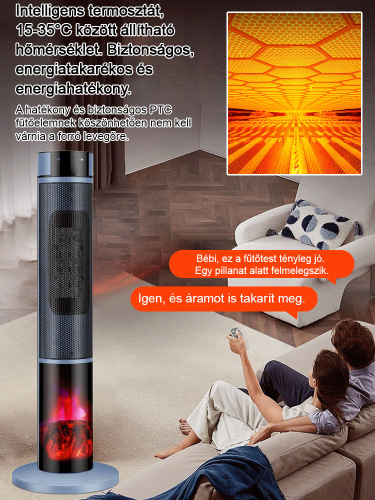 1 kWh/3 nap! 3 az 1-ben: fűtőventilátor + párásító + légtisztító — halk, termosztát