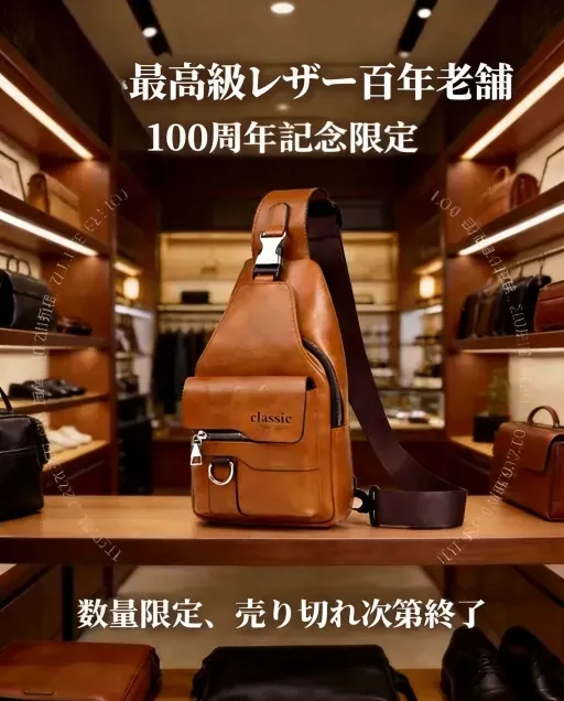 【社長推薦】メンズ大容量撥水レザーボディバッグ