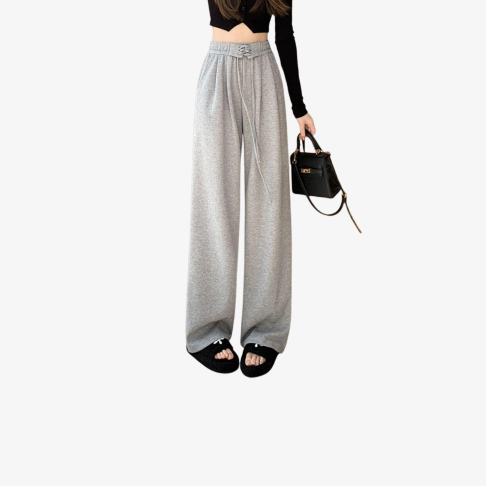 와이드 팬츠 여 하이웨스트 처짐 일자 캐주얼 팬츠 그레이 와이드 팬츠