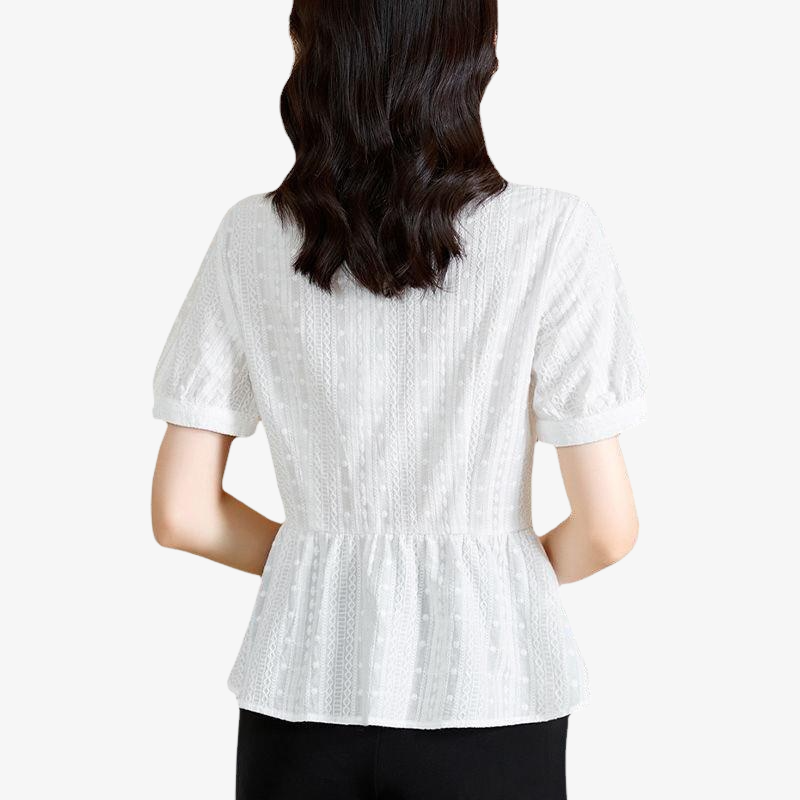 여름 신상 패셔너블하게 배를 가리는 중년 엄마 허리띠를 줄여 날씬해 보이는 블라우스녀