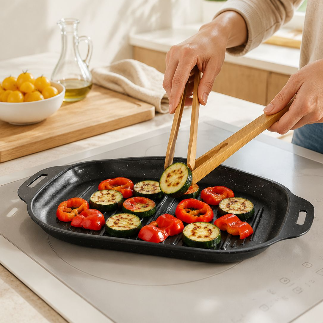 Grillplatte aus Maifan-Stein und Karbonstahl