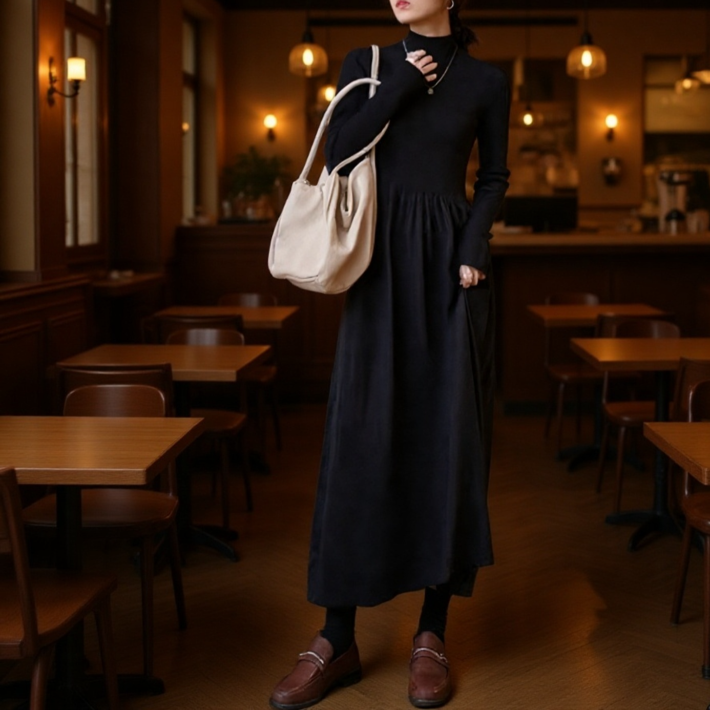 ブラックニットロングワンピース インナー用ベースドレス