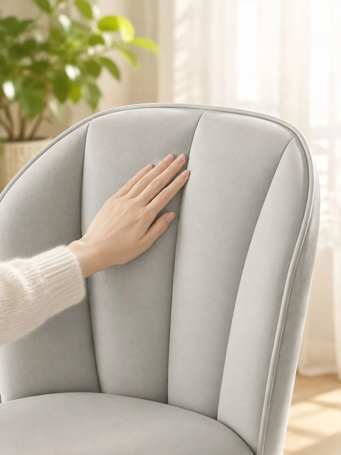 Front view of an elegant cream dining chair