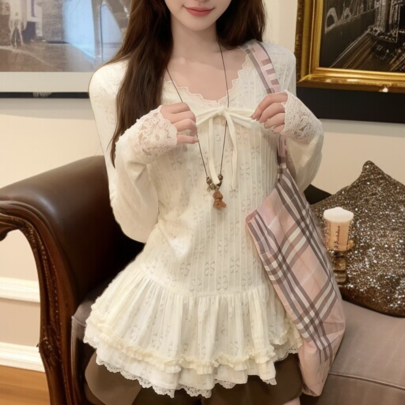 大人可愛い長袖ブラウス 着回しやすいバレエコア