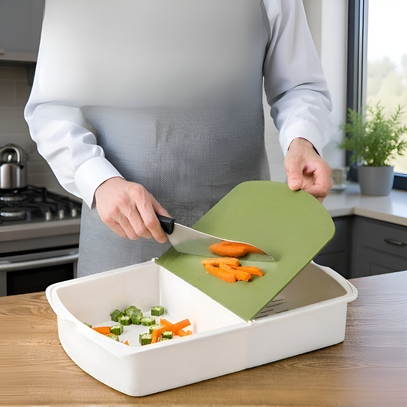 排水バスケット付きフリップトップカッティングボード