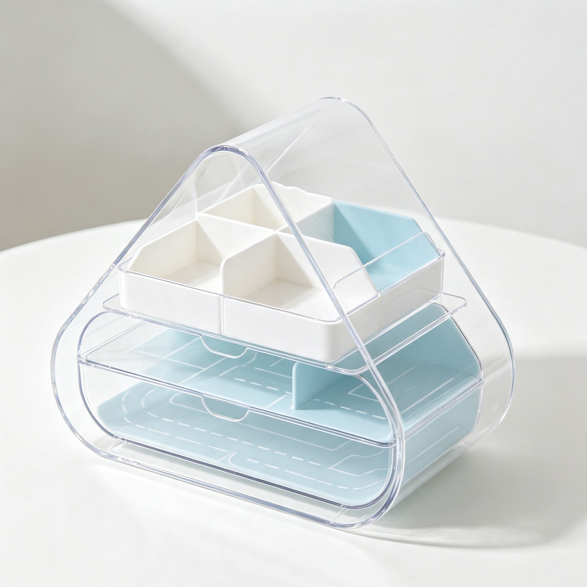 Multi-compartment transparent storage box with open compartments