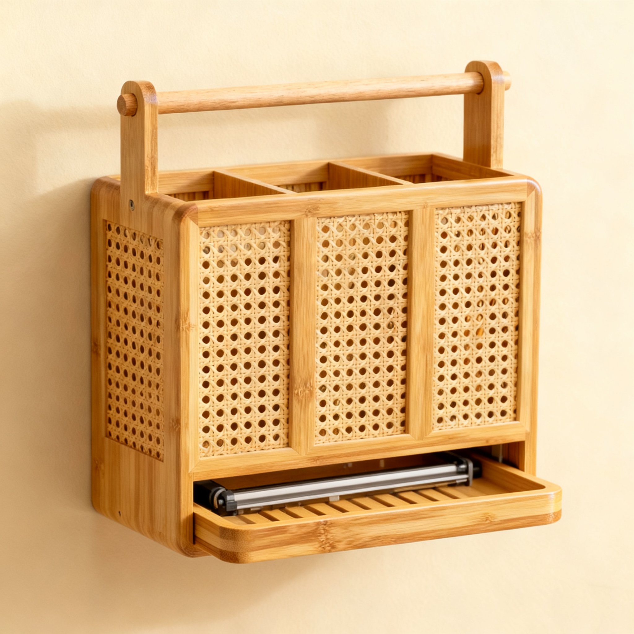 แพ็ค 2 ชิ้น ที่ใส่ช้อนส้อมไม้ไผ่สำหรับโต๊ะอาหาร