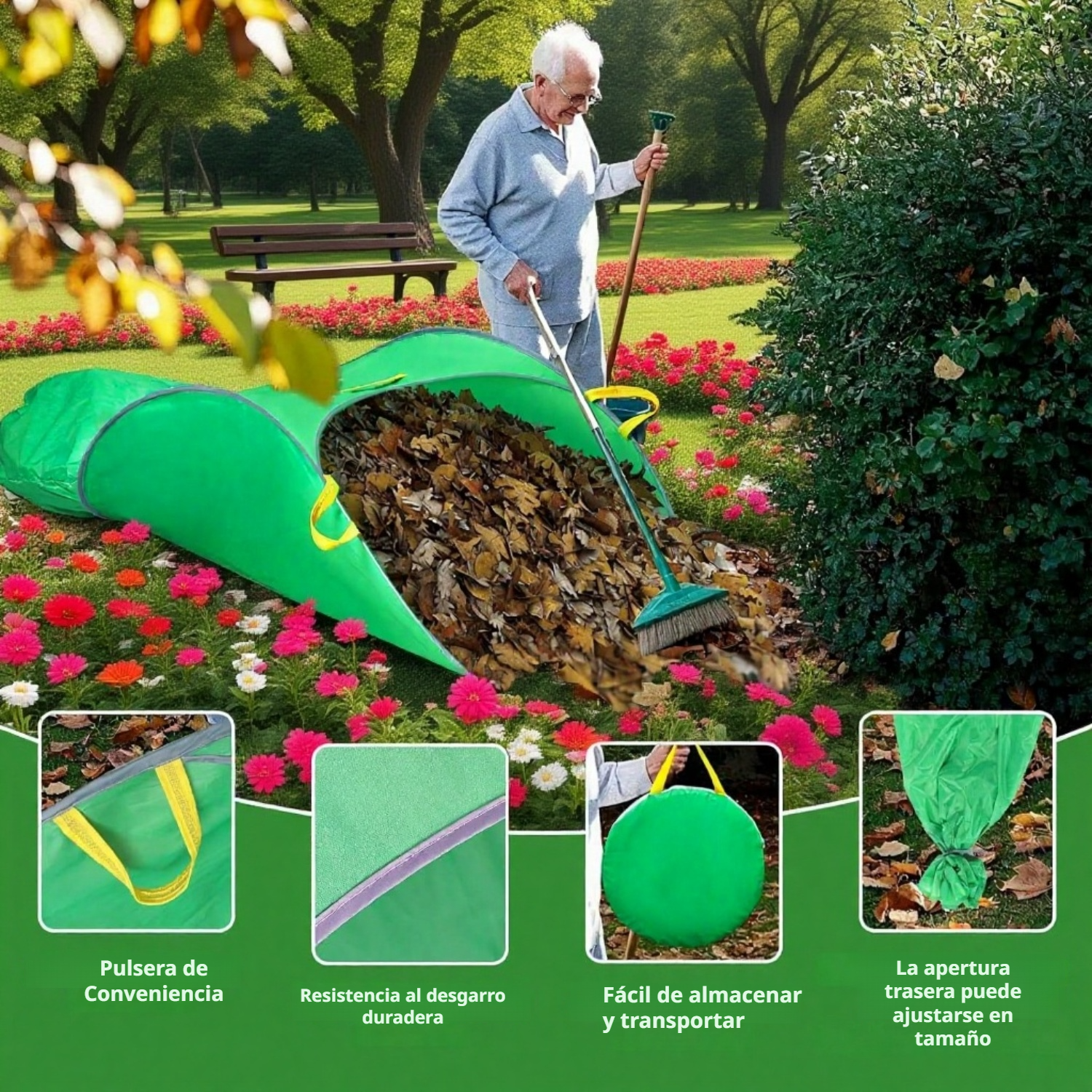 Cesta pop-up de gran capacidad para recogida de hojas