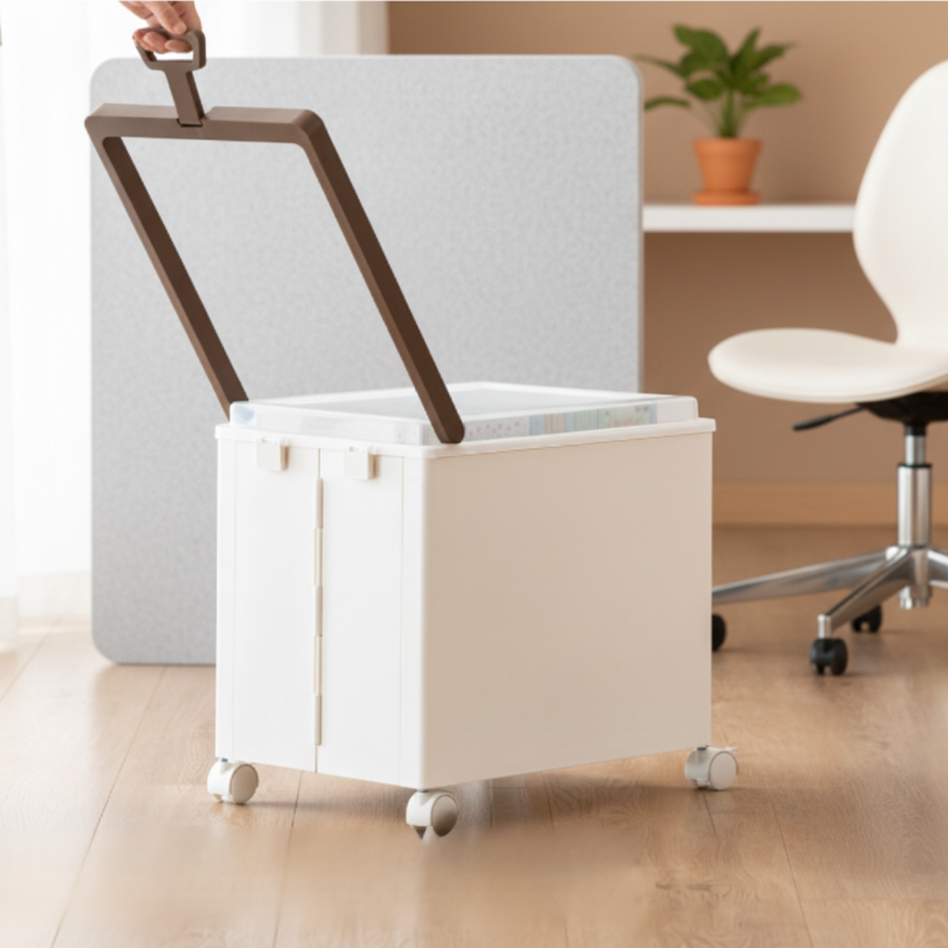 Chariot portable à roulettes avec couvercle pour sous le bureau