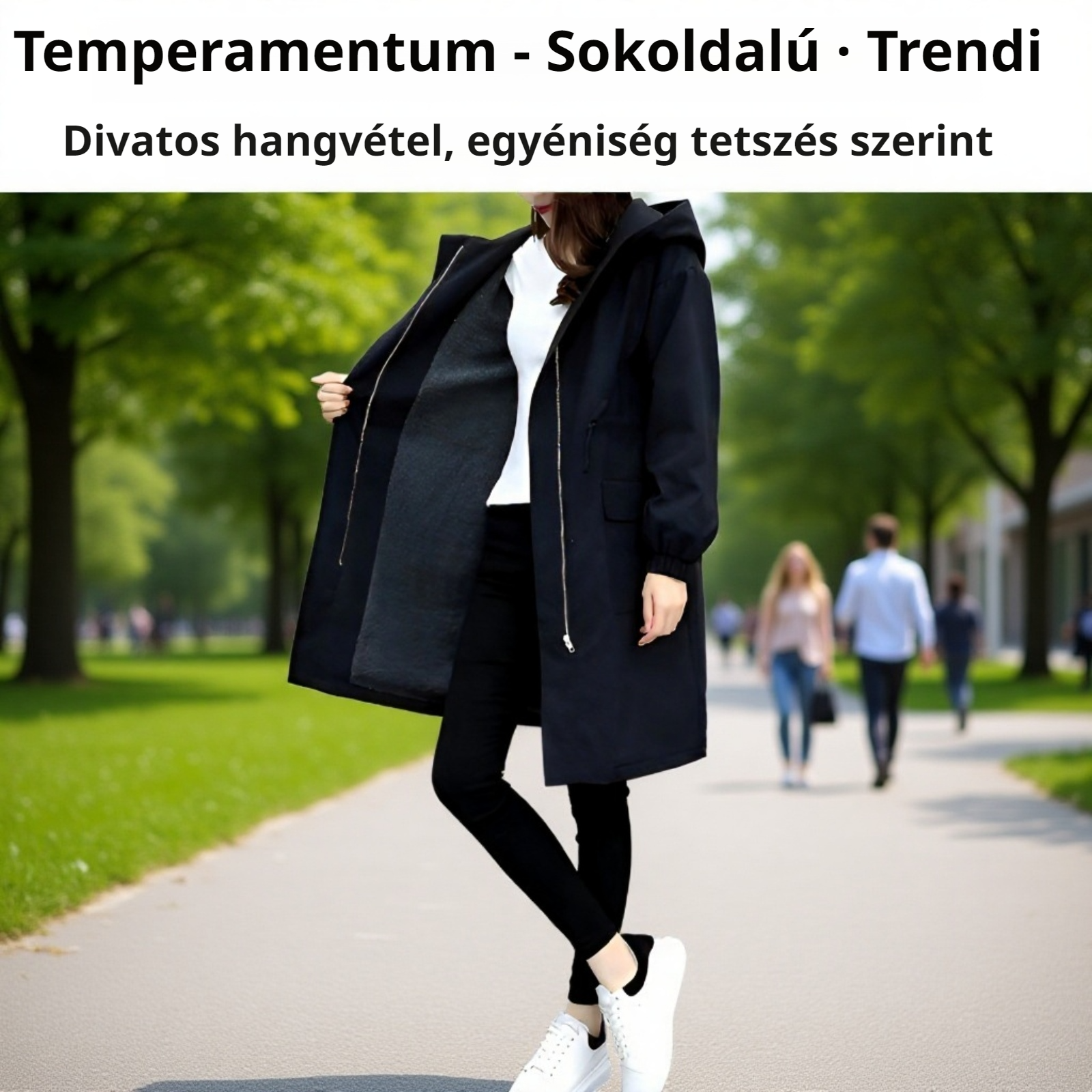 Őszi-téli női kabát praktikus zsebekkel