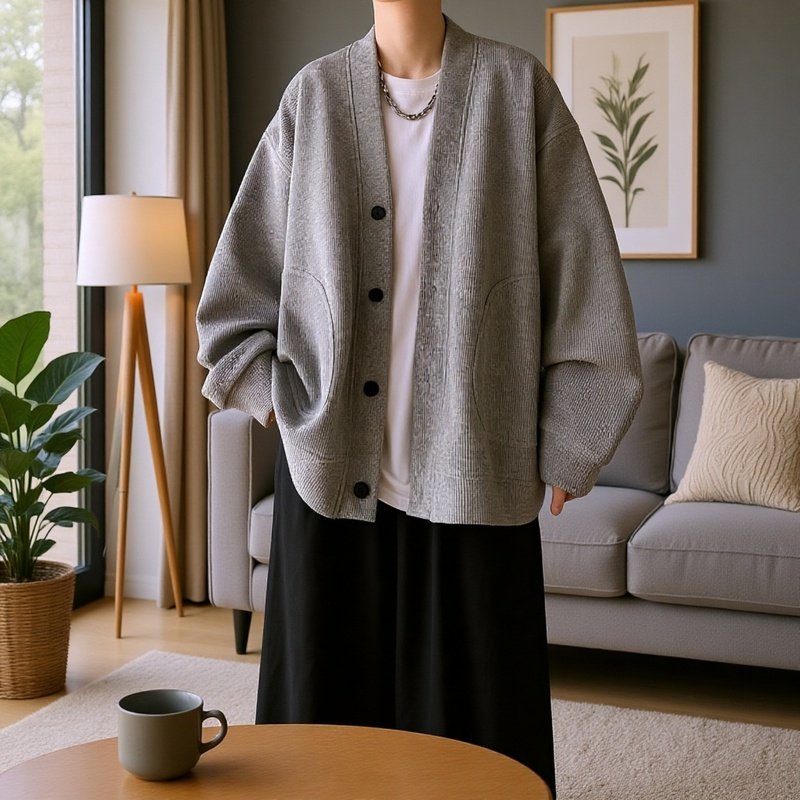 Woll-Cardigan-Jacke im Lazy-Stil für Herren im Frühling und Herbst, moderner jugendlicher Pullover o