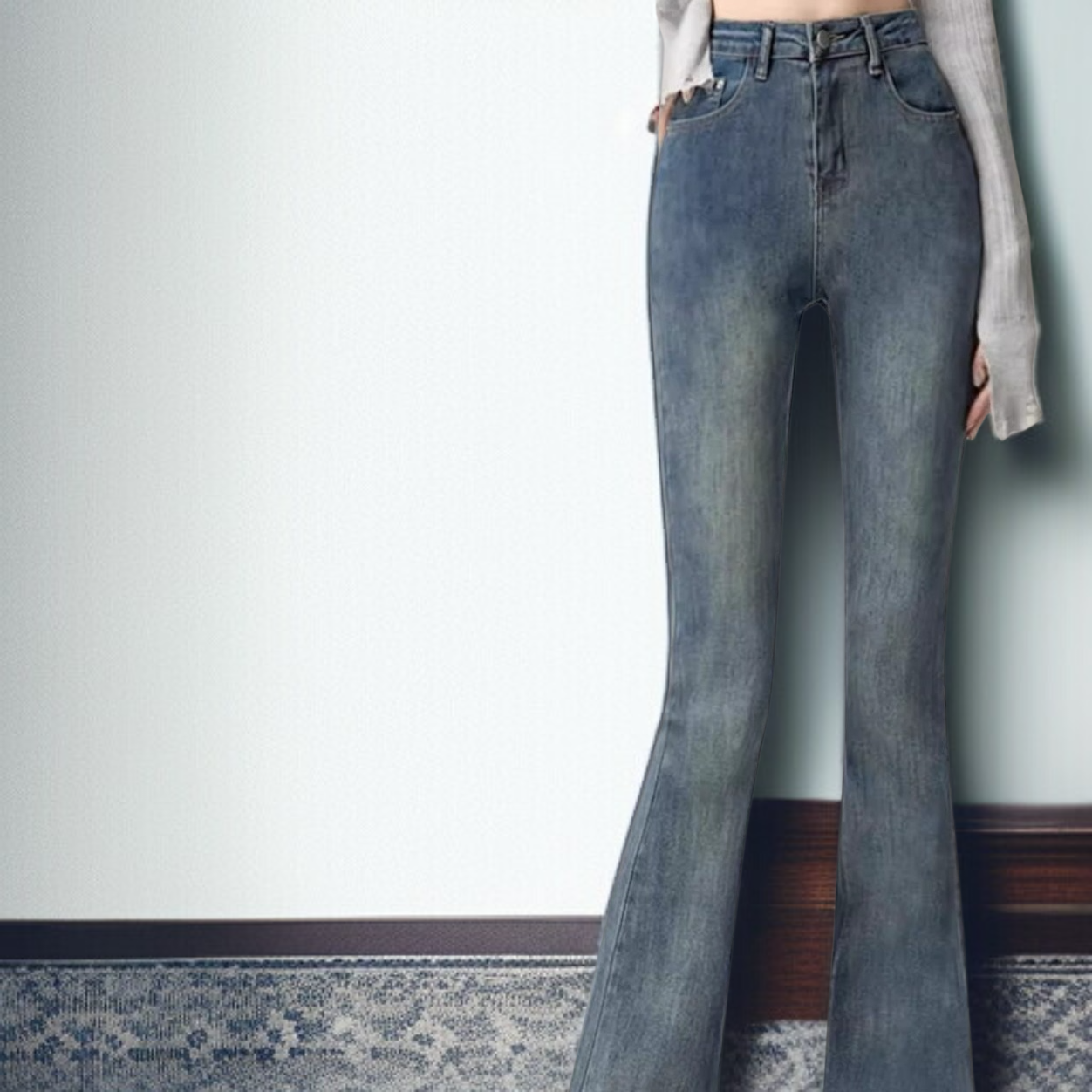 여성 하이웨스트 조거 스판 슬림핏 데님 팬츠 봄 퍼플레어 데님 팬츠