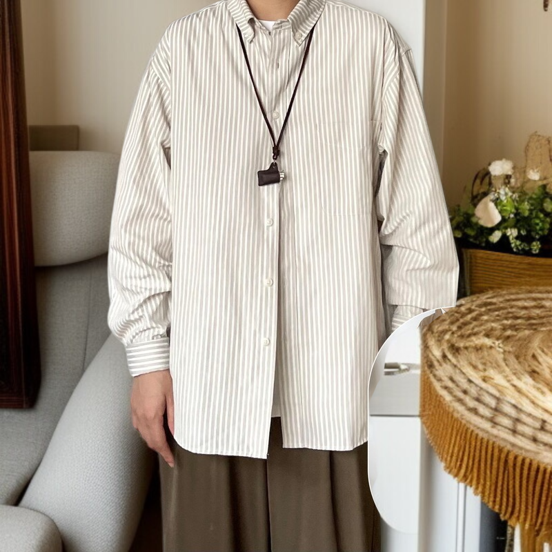 봄가을 긴팔 루즈핏 캐주얼 셔츠 스트라이프 코트 카고 셔츠