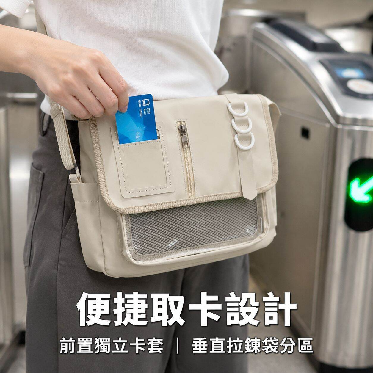 日系尼龍拼接手提單肩包 透明休閒痛包