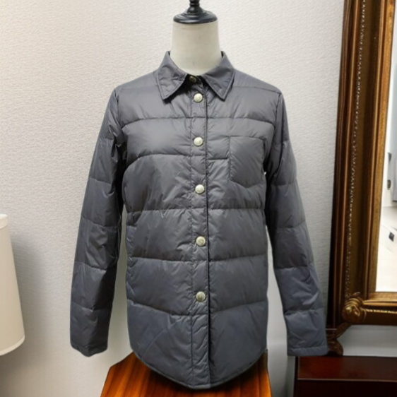 여자 라이트 패딩 화이트 오리털 퓨어 코트 스퀘어 칼라 코트