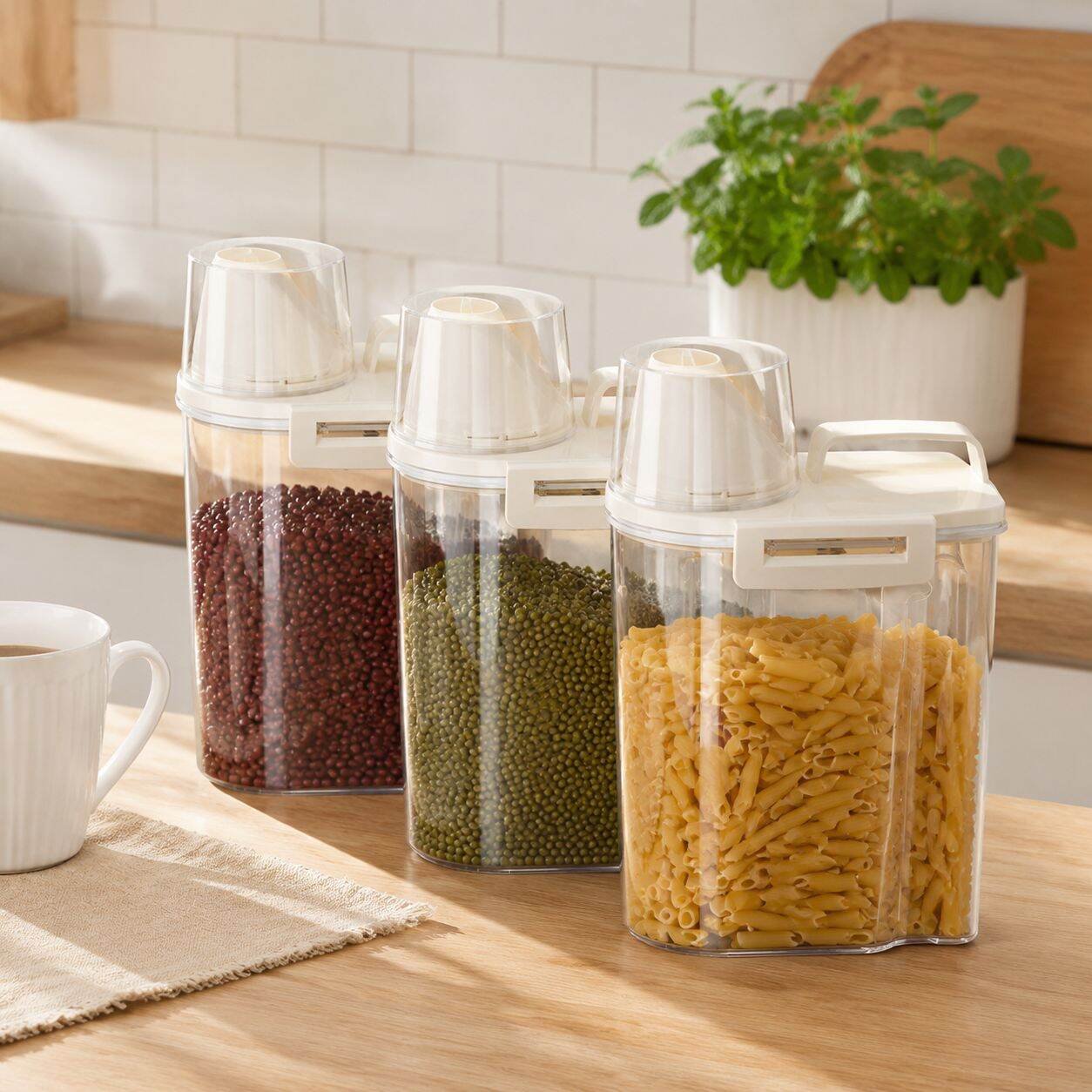 Square Food Storage Jar, Dry Goods & Grain Organizer, Moisture and Insect Resistant