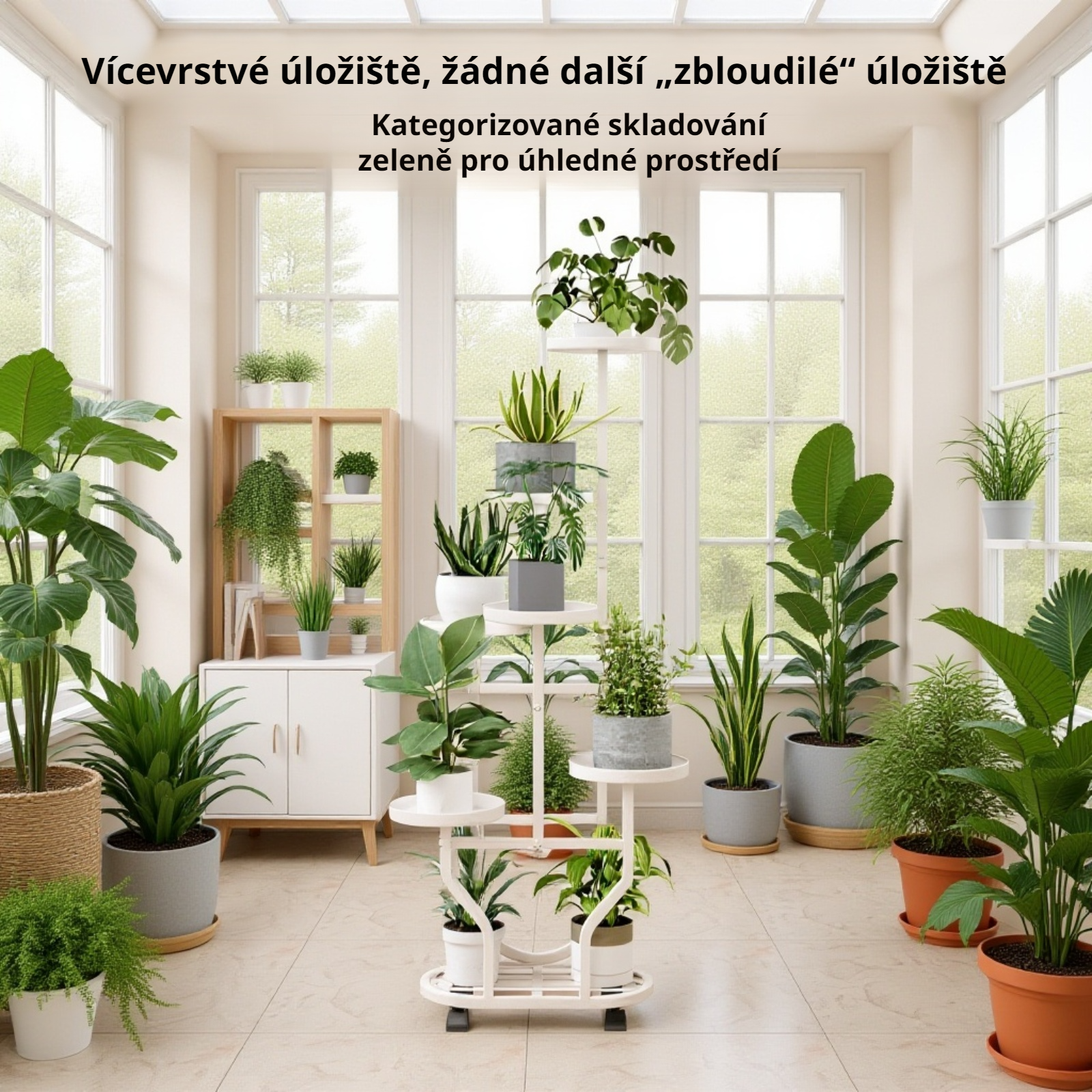 Stojan na pokojové rostliny usnadňující přesun květin v bytě