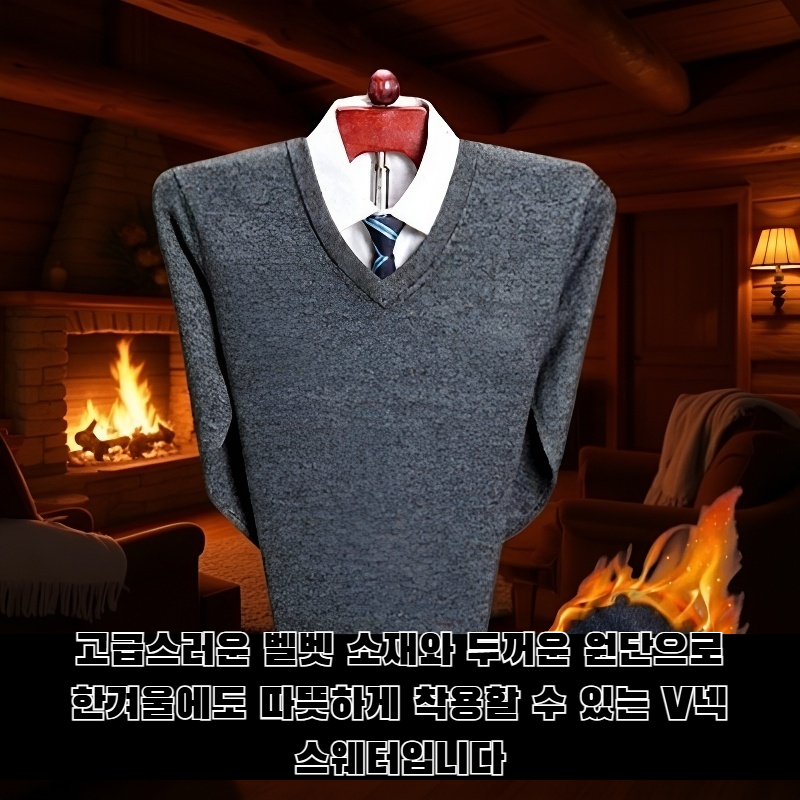 V 넥 스웨터 + 벨벳 두꺼운 무지