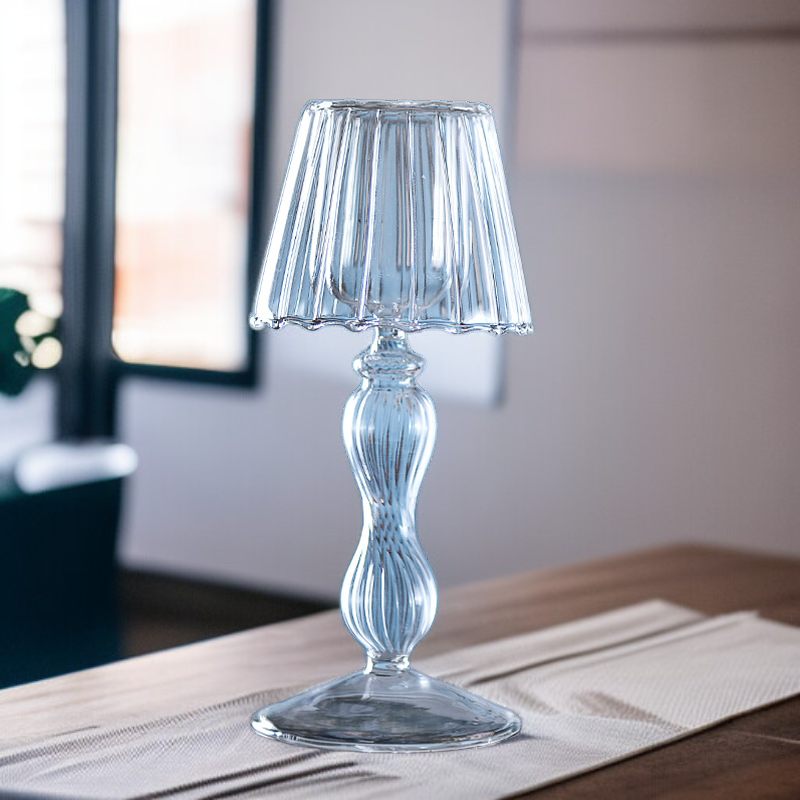 شمعدان زجاجي شفاف للطاولات والمناسبات