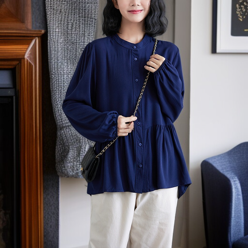 実物大サイズ女性用長袖シャツ 2023秋冬 バルーンスリーブ ぽっちゃりMM体型 韓国風人形長袖シャツ