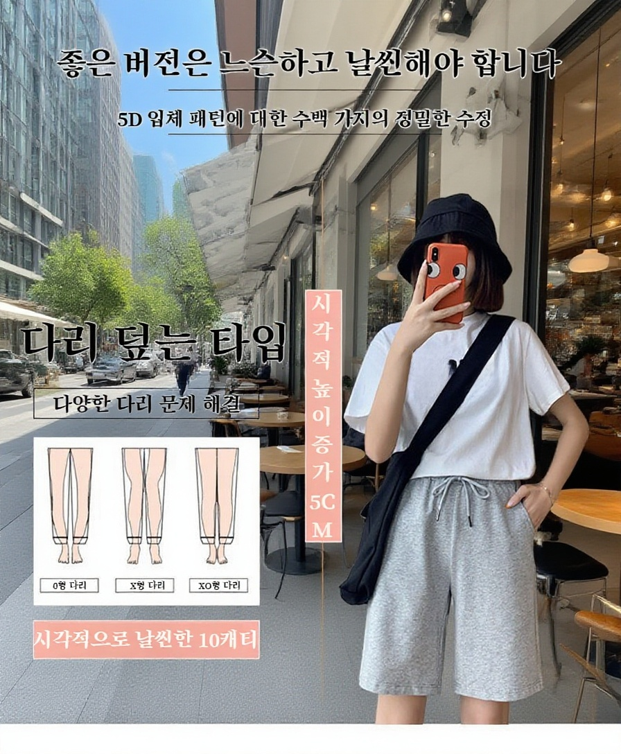 여성 여름 스트레이트 캐주얼 5부 반바지 착용 이미지