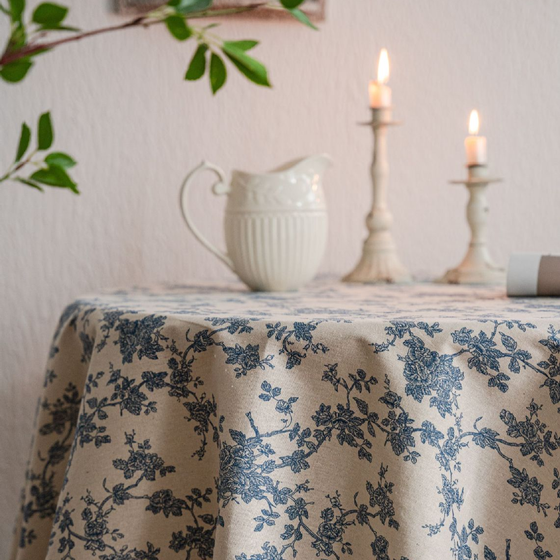 藍玫瑰印花桌布