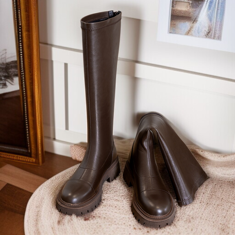 ロングストレッチナイトブーツがニーハイブーツブラウンブーツ女性の巨大な痩身