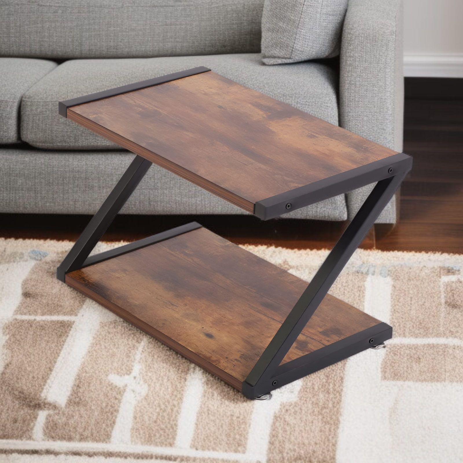 多機能木製収納ラック Z型デスクプリンター収納ラック シンプルデスク本棚 多層収納