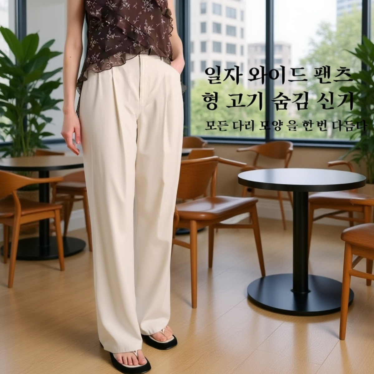 와이드핏 여성 슬랙스 착용 이미지