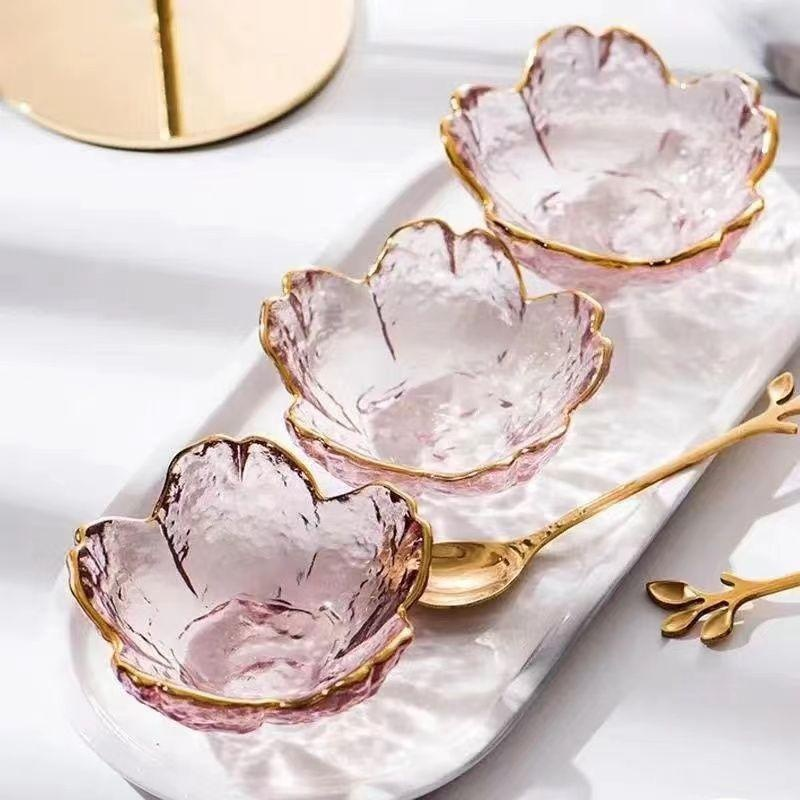 Japanese Style Pink Gold Rim Glass Small Plate Seasoning Sauce Plate