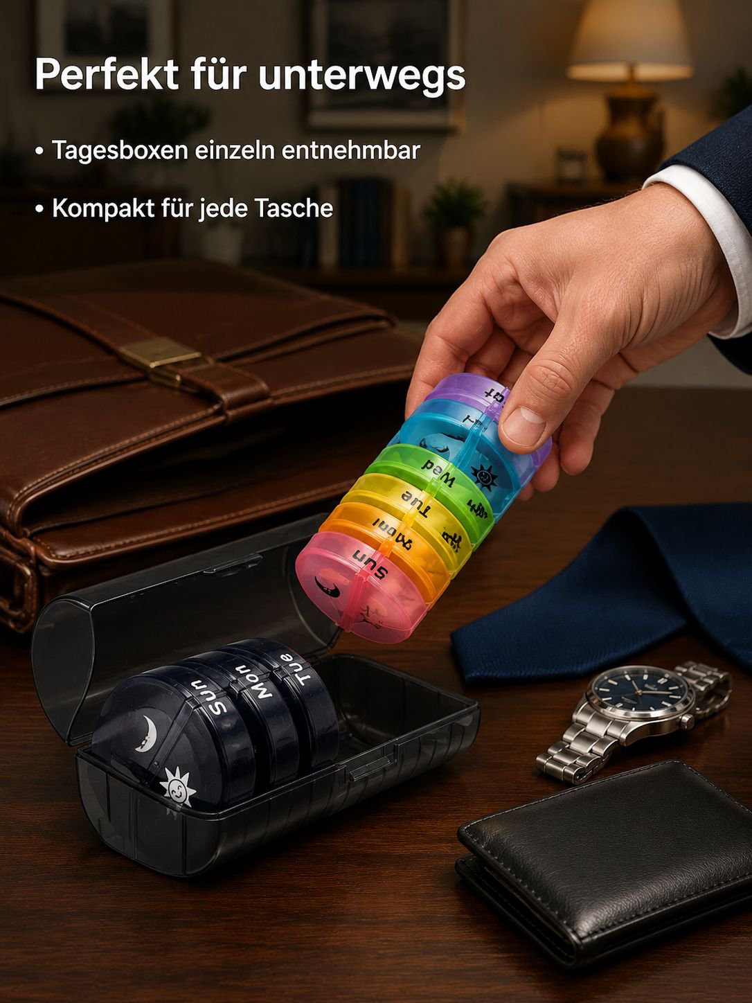 14-Fächer tragbare, abnehmbare, feuchtigkeitsgeschützte Wochen-Pillenbox für morgens und abends