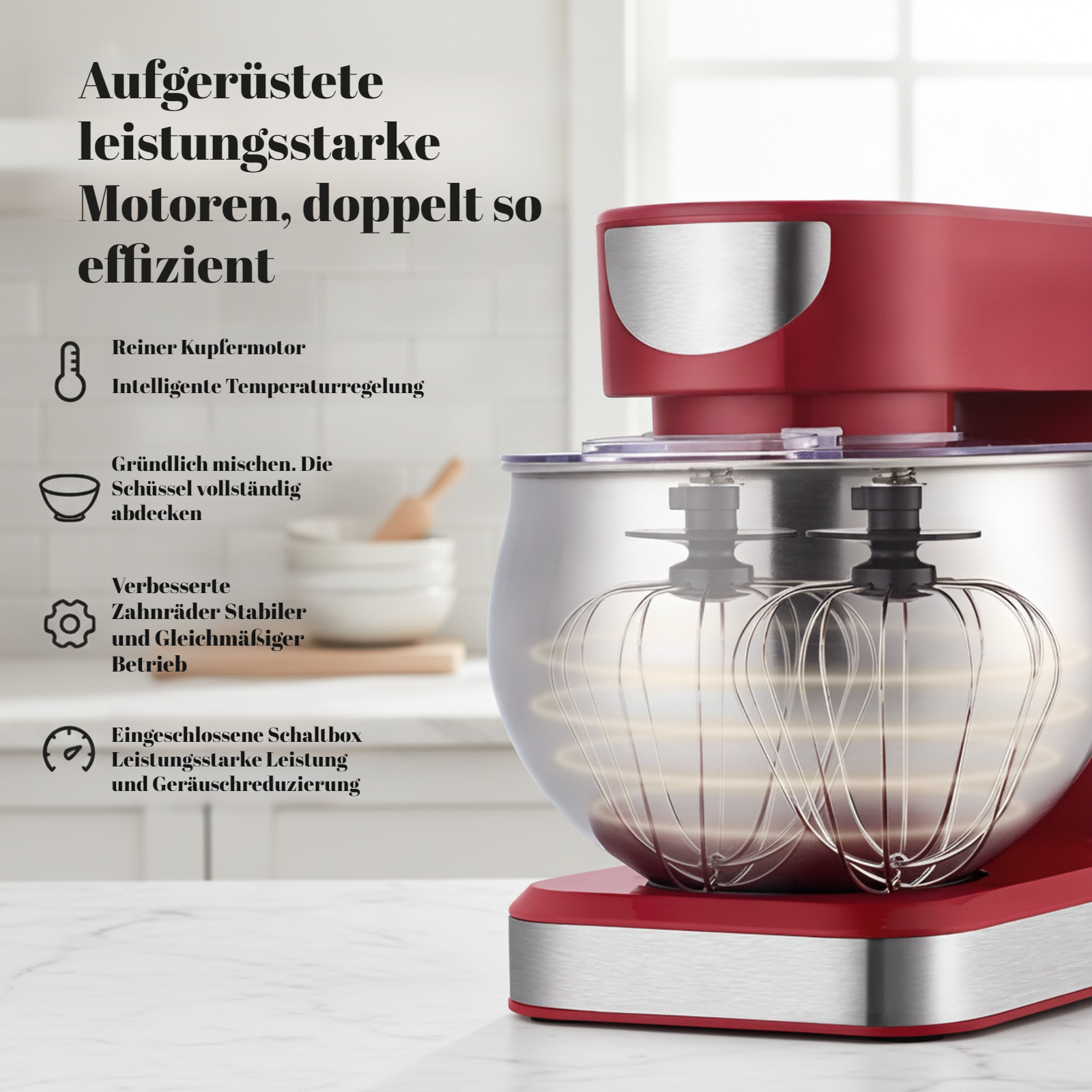 Küchenmaschine mit Edelstahl-Schüssel und Zubehör
