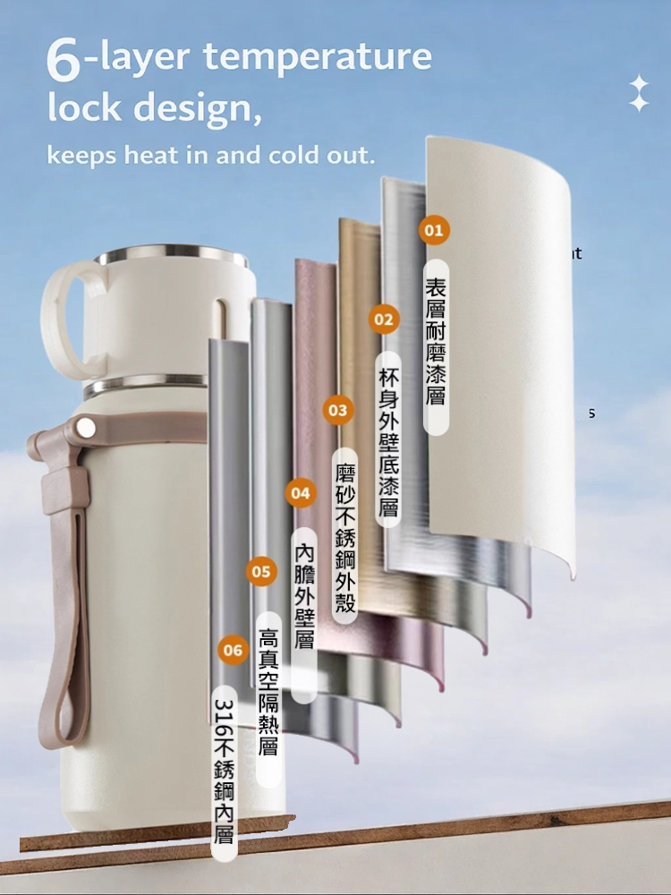 Tea Separation Long-lasting Insulation 316 Stainless Steel Bowl Lid Thermos Cup