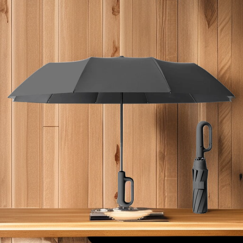 Automatic buckle black rubber umbrella for both sunny and rainy days