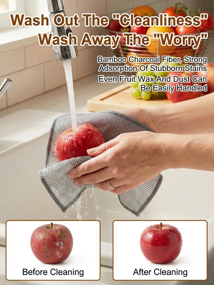 【Powerful Stain Removal】Double-Sided Silver Fiber Bamboo Charcoal Cleaning Cloth