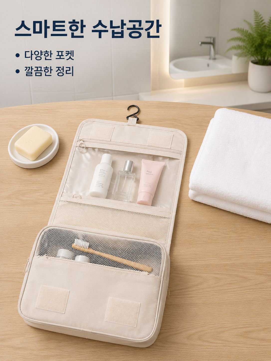 트윌 대용량 휴대용 여행 가방 방수 행거 가능 세면백