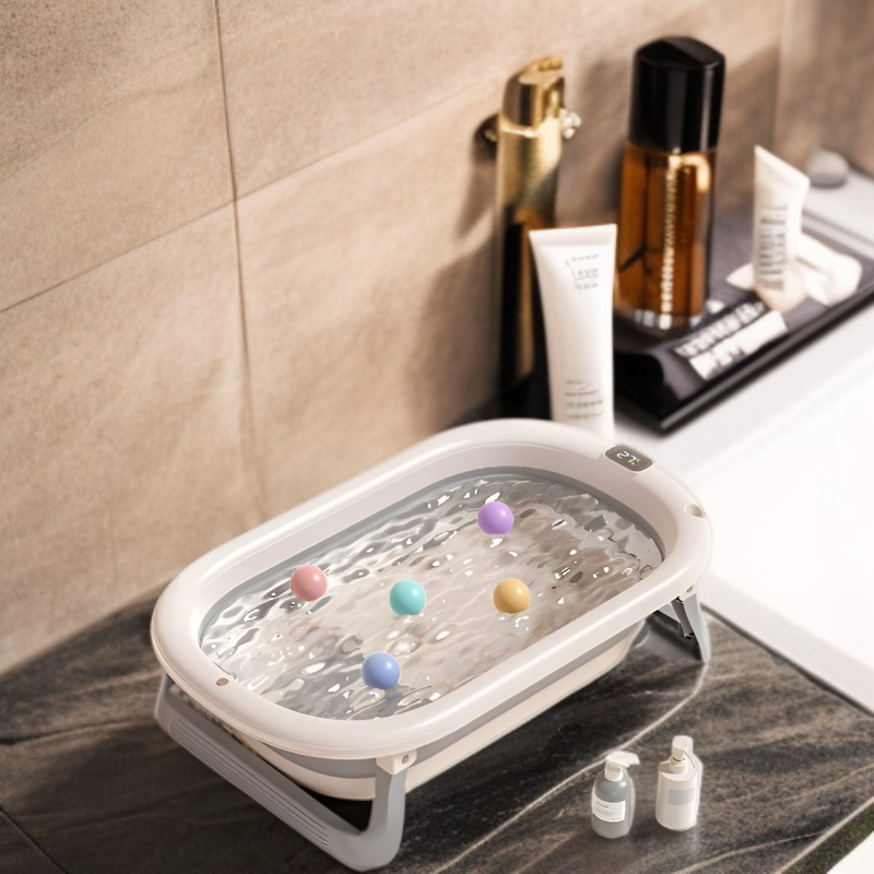Smart Thermostatic Foldable Baby Bathtub, Extra Wide Spacious Bath Tub for Children