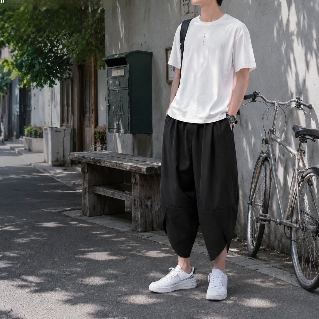 メンズアイスシルク七分丈パンツ 夏用薄手
