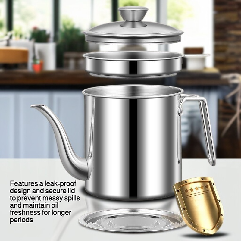 Household kitchen 304 stainless steel oil pot leak-proof large capacity oil storage tank