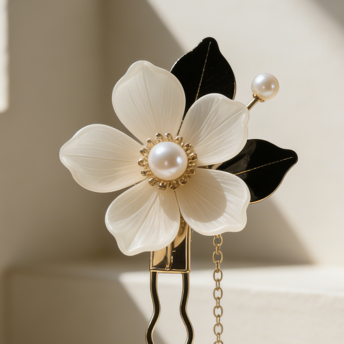 ปิ่นปักผมประดับมุกลายดอกไม้ ดีไซน์หรูหรา