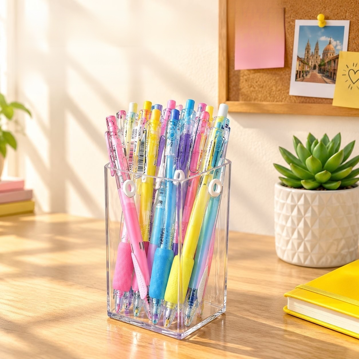 Organizador multifuncional de escritorio acrílico transparente para brochas y útiles