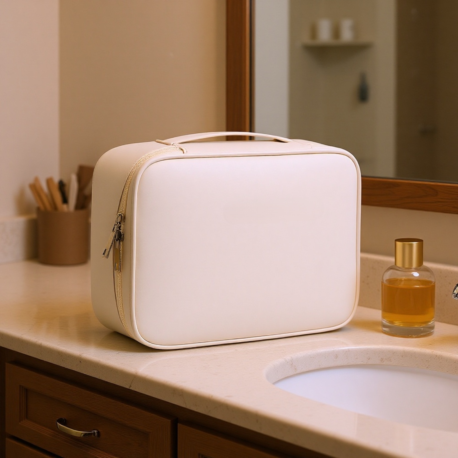 Large capacity portable cosmetic storage bag