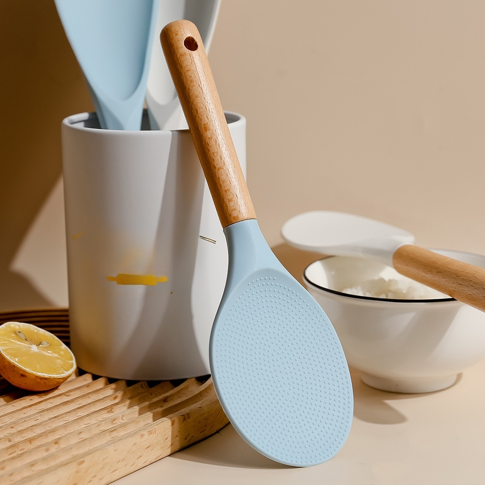 Wooden handle silicone rice spoon