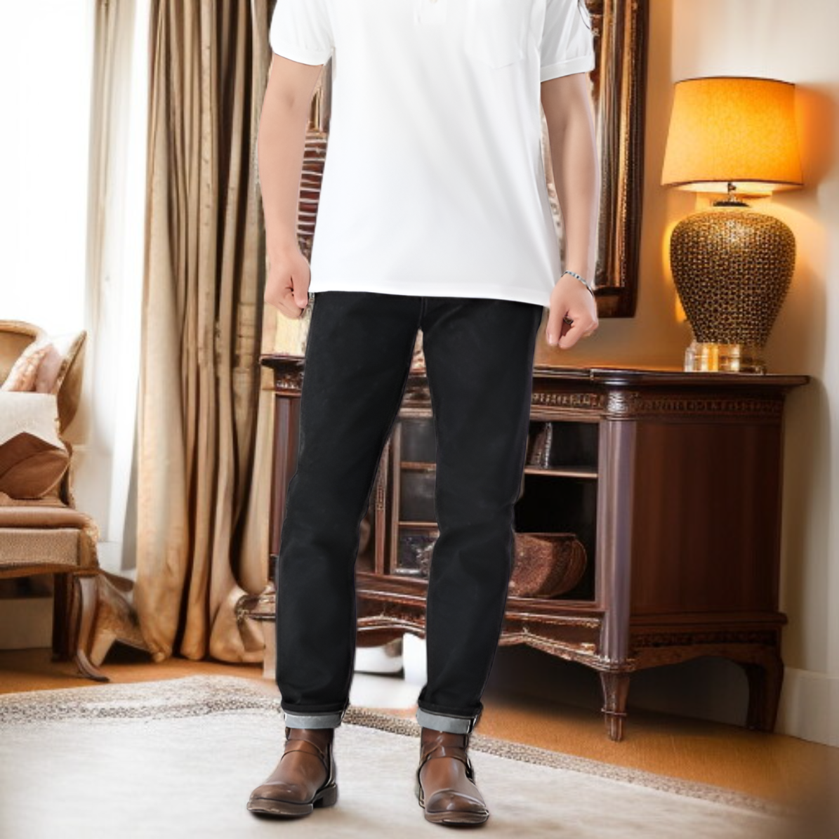 オリジナルカラー スリムフィットメンズデニムパンツ